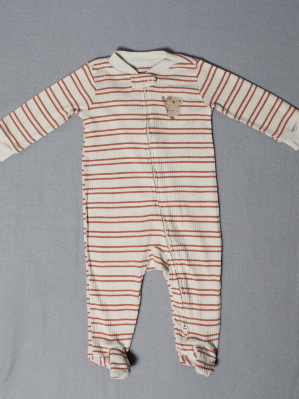 Carter’s 6M Koala Footie Pajamas – Cotton Zip-Up Sleeper – Rust Stripes